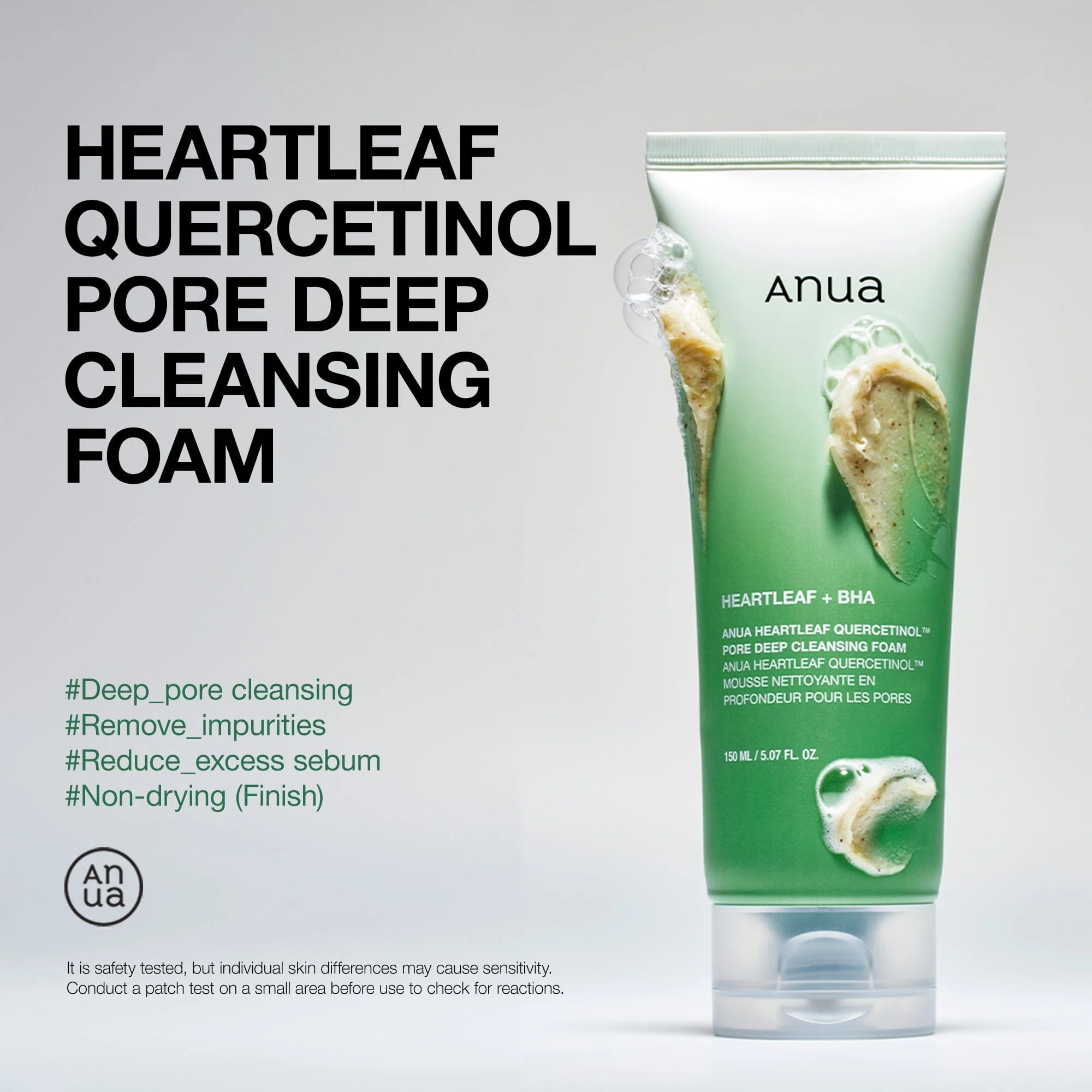 ANUA Heartleaf+BHA Quercetinol Pore Deep Cleansing Foam 150ML thumbnail 2